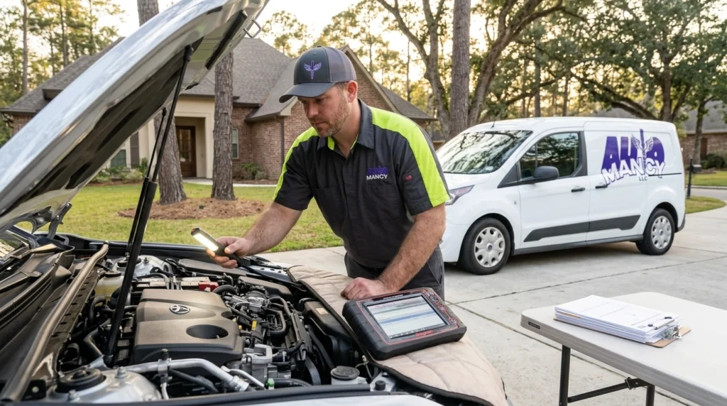 mechanic inspecting a car